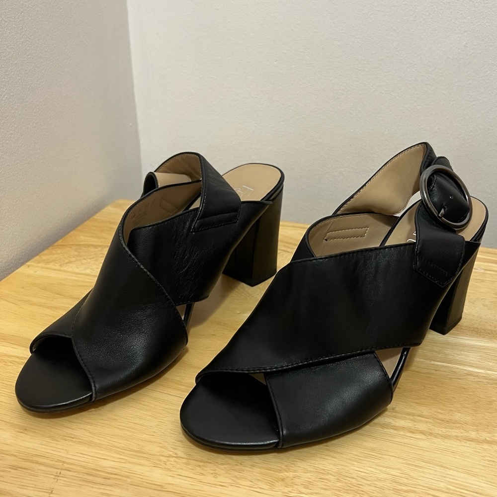 Franco Sarto Black Women's Sandals Open Toe, Block Heel, Slingback Size 6.5